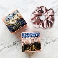100% Mulberry Silk Hair Scrunchies Ties for Frizz  Breakage Prevention, 22 Momme Nature Silk Hair Ties No Damage, Elastic ponytail Holders 3 Pcs Set Gift Lightinthebox - thumbnail