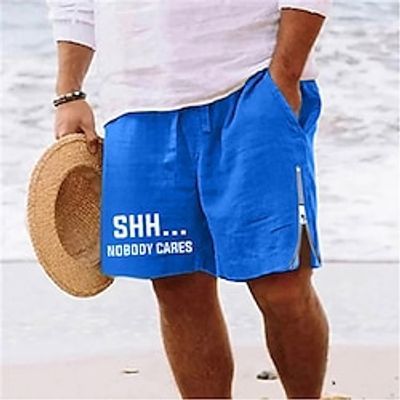 Men's Shorts Summer Shorts Beach Shorts Print Zipper Drawstring Letter Comfort Breathable Short Daily Holiday Going out Cotton Blend Hawaiian Casual Army Green Royal Blue miniinthebox