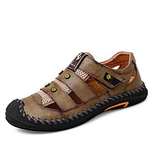 Men's Sandals Beach Daily Nappa Leather Breathable Non-slipping Wear Proof Black Khaki Gray Spring Summer Lightinthebox