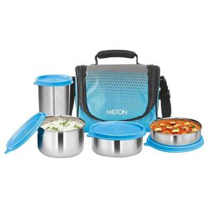 Milton Tasty 3 Stainless Steel Containers Combo Lunch Bag With Tumbler - Cyan MT_TSS5_CY