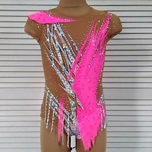 Rhythmic Gymnastics Leotards Artistic Gymnastics Leotards Women's Girls' Leotard Mesh Spandex High Elasticity Handmade Sleeveless Competition Dance Rhythmic Gymnastics Artistic Gymnastics Pink Lightinthebox