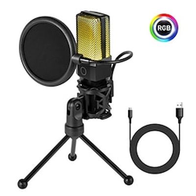 Yanmai X1R USB Microphone RGB Microfone Condensador Wire Gaming Mic for Gaming Podcast Recording Studio Streaming Laptop Desktop PC, With Anti-Spray Mesh Stand, USB-A and USB-C Plugs miniinthebox