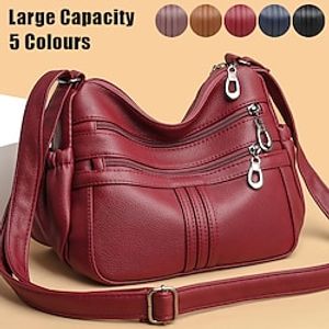 Women's Crossbody Bag Shoulder Bag Hobo Bag PU Leather Shopping Daily Holiday Zipper Large Capacity Durable Solid Color claret Black Blue miniinthebox