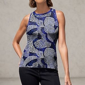 Women's Tank Top Graphic Casual Royal Blue Print Sleeveless Fashion Round Neck Regular Fit Summer Lightinthebox
