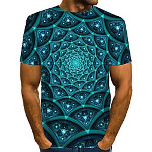 Men's T shirt Shirt Graphic Geometric 3D Plus Size Pleated Print Short Sleeve Daily Tops Streetwear Exaggerated Round Neck Rainbow miniinthebox
