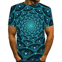 Men's T shirt Shirt Graphic Geometric 3D Plus Size Pleated Print Short Sleeve Daily Tops Streetwear Exaggerated Round Neck Rainbow miniinthebox - thumbnail
