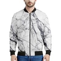 Crack Abstract Men's Bomber Jacket Coat Sports  Outdoor Daily Wear Going out Fall  Winter Standing Collar Long Sleeve Black White S M L Polyester Denim Weaving Jacket Lightinthebox - thumbnail