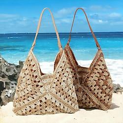 Women's Tote Shoulder Bag Beach Bag Hobo Bag Straw Holiday Beach Braided Strap Large Capacity Lightweight National Totem Woven Black Blue Beige Lightinthebox