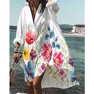 Women's Shift Dress Knee Length Dress Green Black Purple Pink Army Green Orange Red Yellow Long Sleeve Floral Button Print Spring Summer Shirt Collar Casual Vacation Modern 2022 S M L XL XXL 3XL 4XL Lightinthebox