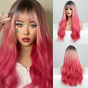 Synthetic Wig Natural Wave With Bangs Wig 26 inch Ombre Pink Synthetic Hair Women's Soft Fashion Fluffy Gradient Lightinthebox