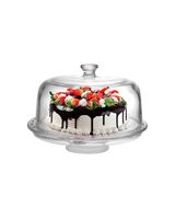 Homesmiths Glass Cake Stand with Dome Cover 6 in 1 Multi-Functional Serving Platter and Cake Plate