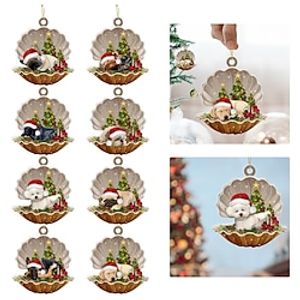 8pcs Christmas Tree Ornaments Dog Hanging Decorations Cute Dog Christmas Ornament 2023 New 2D Acrylic Cat Crafts Hanging Ornament New Year Festive Party Supplies Room Hanging Decor Lightinthebox