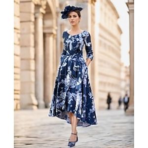 Two Piece Jewel Neck Knee Length Polyester Half Sleeve Plus Size Mother of the Bride Dress blue wedding guest dress with Beading  Lace 2020 Lightinthebox