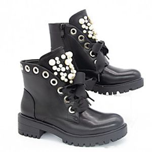 Women's Boots Chunky Heel Round Toe Booties Ankle Boots Daily PU Imitation Pearl Solid Colored Black miniinthebox