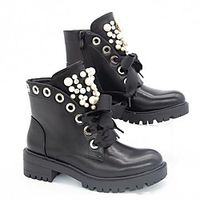 Women's Boots Chunky Heel Round Toe Booties Ankle Boots Daily PU Imitation Pearl Solid Colored Black miniinthebox - thumbnail