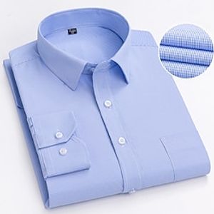 Men's Dress Shirt Turndown Spring   Fall Long Sleeve Light Blue Blue Sky Blue Plaid Office  Career Casual Clothing Apparel Lightinthebox