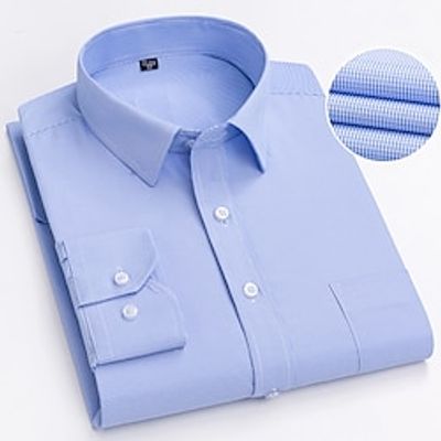 Men's Dress Shirt Turndown Spring   Fall Long Sleeve Light Blue Blue Sky Blue Plaid Office  Career Casual Clothing Apparel Lightinthebox