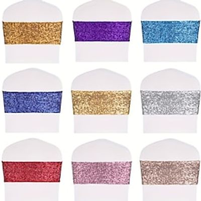 2pcs Stretch Sequin Chair Sashes Chair Bands One-Sided Sequins Decor For Hotel Wedding Reception Party Event Chair Cover Decoration Lightinthebox