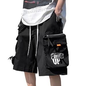 Men's Cargo Shorts Hiking Shorts Drawstring Elastic Waist Multi Pocket Letter Comfort Wearable Knee Length Casual Daily Holiday Sports Fashion ArmyGreen Black Lightinthebox