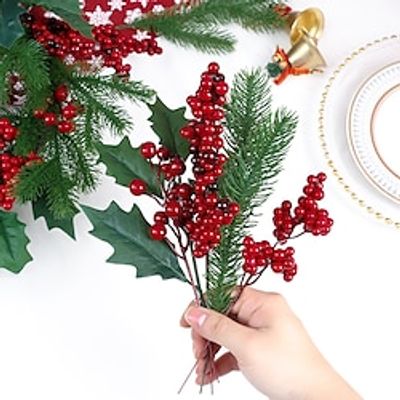 30pcsset Artificial Fruit Berry Christmas Berries Craft Christmas Picks for Wreaths Christmas Tree Filler Christmas Red Berries stem Christmas Faux Berry Lightinthebox