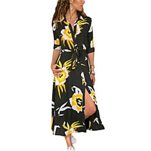 Women's Swing Dress Midi Dress Gray Green Black Dark Blue Half-Sleeve Print Flower Spring Summer Casual 2021 S M L XL XXL XXXL miniinthebox