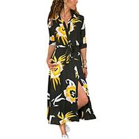 Women's Swing Dress Midi Dress Gray Green Black Dark Blue Half-Sleeve Print Flower Spring Summer Casual 2021 S M L XL XXL XXXL miniinthebox - thumbnail