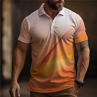 Gradient Ramp Men's Fashion Casual 3D Print Polo Shirt Sports Outdoor Vacation Streetwear Pique Polo Shirt Short Sleeve Turndown Polo Shirts Red Orange Summer S M L Micro-elastic Lapel Polo Lightinthebox