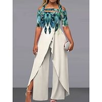 Women's Jumpsuit Patchwork Split Floral Off Shoulder Active Wedding Going out Wide Leg Loose Fit Short Sleeve Cold Shoulder Light Green Pink Apricot S M L Summer Lightinthebox Women's Jumpsuit Patchwork Split Floral Off Shoulder Active Wedding Going out Wide Leg Loose Fit Short Sleeve Cold Shoulder Light Green Pink Apricot S M L Summer Lightinthebox