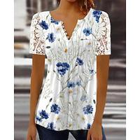 Women's Shirt Blouse Floral Daily Vacation Lace Button Print Pink Short Sleeve Casual Crew Neck Summer Lightinthebox