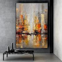 Handmade Oil Painting Canvas Wall Art Decoration Modern Abstract Urban Architecture for Living Room Home Decor Rolled Frameless Unstretched Painting Lightinthebox