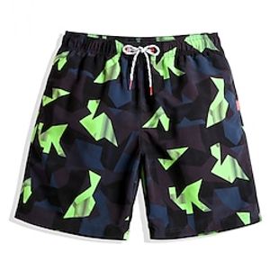 Men's Swim Trunks Swim Shorts Swimwear Waterproof Board Shorts Pocket Elastic Waist Geometry Quick Dry Casual Daily Holiday Streetwear Stylish Green Micro-elastic Lightinthebox