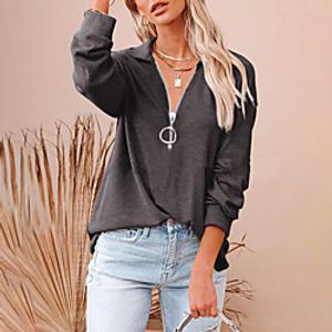 Women's Blouse Plain Long Sleeve Quarter Zip Shirt Collar Basic Tops Blue Blushing Pink Wine miniinthebox