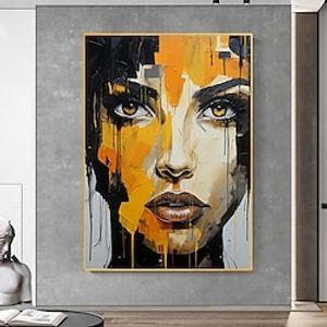 Yellow Woman Handamde Woman Face Wall Art Painting Female Face Handpainted Abstract Girl Home Decor Girl Portrait Art Home Decor No Frame Lightinthebox