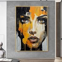 Yellow Woman Handamde Woman Face Wall Art Painting Female Face Handpainted Abstract Girl Home Decor Girl Portrait Art Home Decor No Frame Lightinthebox - thumbnail