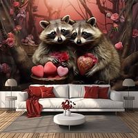 Raccoon Lovers Hanging Tapestry Wall Art Large Tapestry Mural Decor Photograph Backdrop Blanket Curtain Home Bedroom Living Room Decoration Lightinthebox - thumbnail