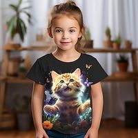 Girls' 3D Cat Tee Shirt Pink Short Sleeve 3D Print Summer Active Fashion Cute Polyester Kids 3-12 Years Crew Neck Outdoor Casual Daily Regular Fit miniinthebox