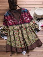 Vintage Floral Patchwork Fake Two-Piece Shirt