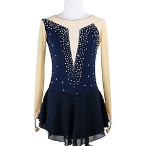 Figure Skating Dress Women's Girls' Ice Skating Dress Rosy Pink Sky Blue Dark Navy Thumbhole High Elasticity Training Competition Skating Wear Crystal  Rhinestone Long Sleeve Ice Skating Figure Lightinthebox