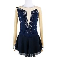 Figure Skating Dress Women's Girls' Ice Skating Dress Rosy Pink Sky Blue Dark Navy Thumbhole High Elasticity Training Competition Skating Wear Crystal  Rhinestone Long Sleeve Ice Skating Figure Lightinthebox - thumbnail