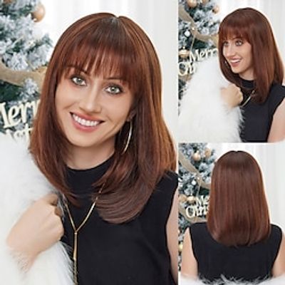 Human Hair Blend Wig Short Natural Straight Pixie Cut Side Part Layered Haircut Asymmetrical Brown Cosplay Curler  straightener Natural Hairline Capless Brazilian Hair Women's All Brown 16 inch Lightinthebox