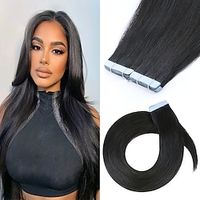 Tape In Hair Extensions Remy Human Hair 20pcs Pack Straight Black Hair Extensions Lightinthebox - thumbnail