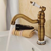 All Copper Bathroom Sink Faucet,Vintage Style Electroplated Centerset Single Handle One Hole Bath Taps with Hot and Cold Switch miniinthebox - thumbnail