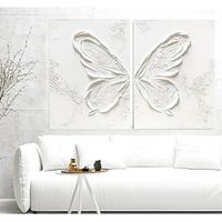 Oil Painting Hand painted 2 Wall Art Set Colourful Butterflies painting Wall Decor white texture animal Oil painting Mondern Art Minimalist Art for Kids living room decoration Boho Style painting Lightinthebox