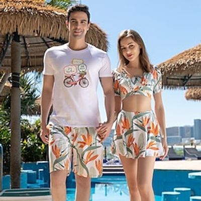 Men's 2 PCS Swimsuit Swimwear Couple's Polyester Breathable Soft Pattern Mid Waist Lightinthebox