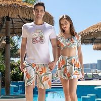 Men's 2 PCS Swimsuit Swimwear Couple's Polyester Breathable Soft Pattern Mid Waist Lightinthebox - thumbnail