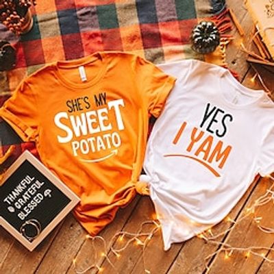 Couple Tshirt She's My Sweet Potato I Yam Letters Couple's Men's Women's T shirt Tee Tee Crew Neck WhiteOrange Valentine's Day Daily Short Sleeve Print Fashion Casual Lightinthebox