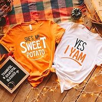 Couple Tshirt She's My Sweet Potato I Yam Letters Couple's Men's Women's T shirt Tee Tee Crew Neck WhiteOrange Valentine's Day Daily Short Sleeve Print Fashion Casual Lightinthebox - thumbnail