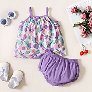 Baby Girls' Basic Print Sleeveless Regular Clothing Set Purple miniinthebox