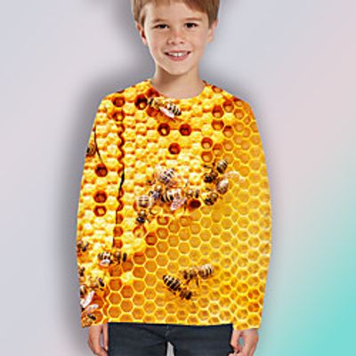 Kids Boys' T shirt Long Sleeve Yellow 3D Print Optical Illusion Bee Daily Indoor Outdoor Active Fashion Daily Sports 3-12 Years Lightinthebox