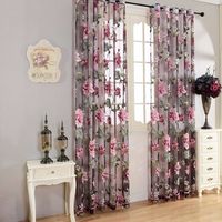 Flower Transparent Tulle Curtains Window Sheer Curtain